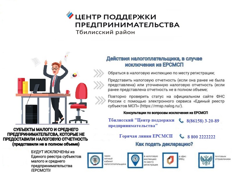 Действия налогоплательщика, в влучае исключения из ЕРСМСП