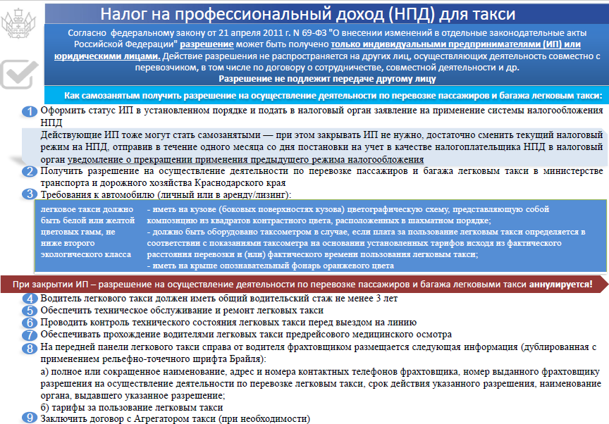 Налог на профессиональный доход (НПД) для такси