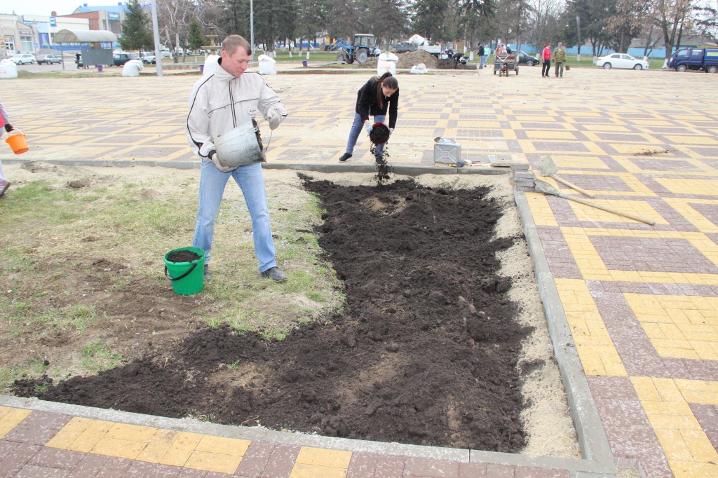 Перед районным Домом культуры благоустраивают клумбы